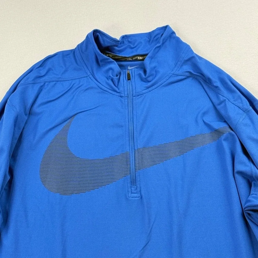 Nike Quarter Zip Pullover‎ Mens XXL Blue Dri-FIT Running Long Sleeve Swoosh Top